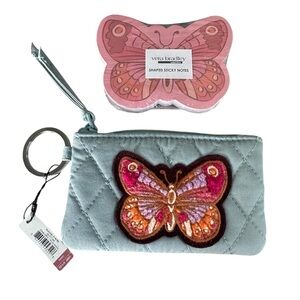 Vera Bradley Blue Quilted Keychain Pouch w/ Butterfly sticker notepad